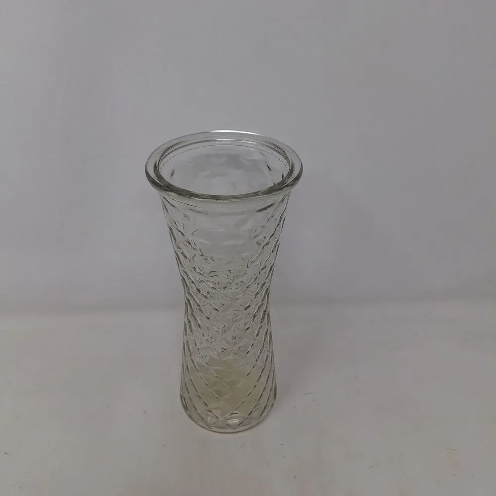Glass Clear Vase Greenbrier International 9 Inch Tall Diamond Weave Pattern
